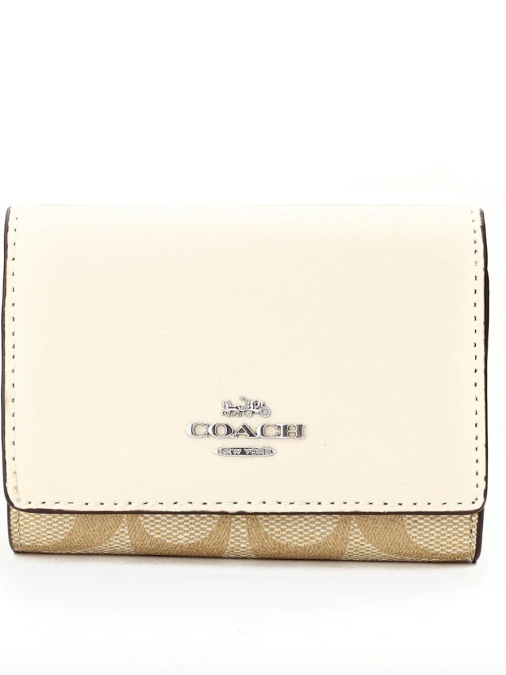 COACH Micro Mini Wallet in Signature Canvas Trifold Light Khaki Chalk White NWT
